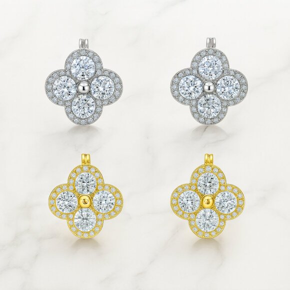 “Scarlet” LUXE Demi Fine Clover Silver Earrings - Picture 2 of 2